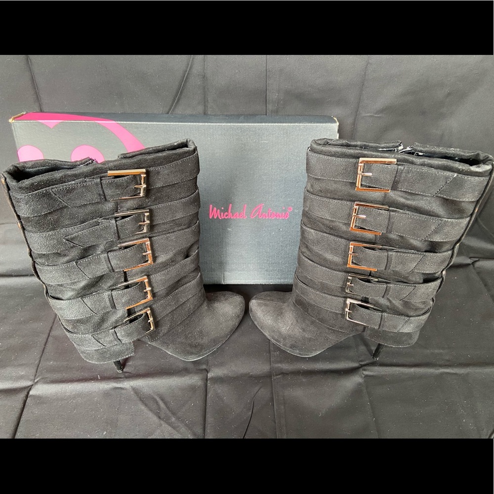 Michael Antonio Masado Black Suede Buckle Boots